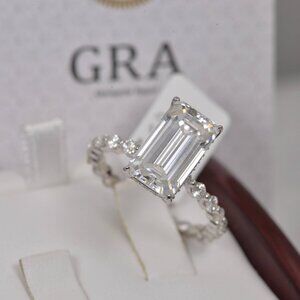 Real Moissanite Diamond 10.6tcw Emerald Cut Full Eternity Engagement Ring 925